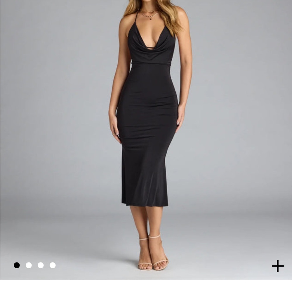 Elegant Black Halter Cowl Neck Dress Windsor